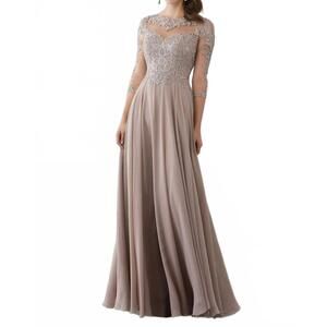 NEW MGNY beaded lace appliques dress in taupe
